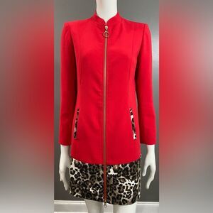 Kelly & Diane Red Zip-Front Coat/Blazer with Leopard Trim Size 4